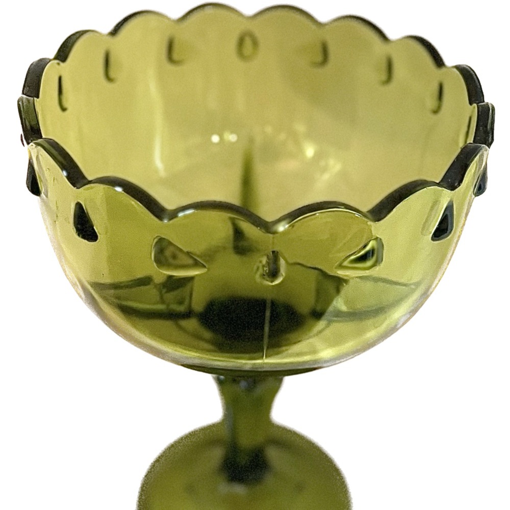 Vintage Indiana Glass Teardrop Compote Olive Green